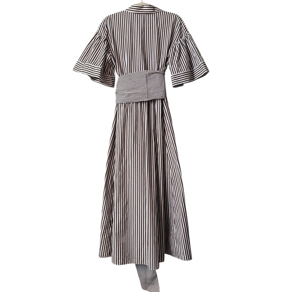 Luisa Spagnoli Striped Belted Maxi Shirt Dress IT Large US 8/10 Cotton Italy‎ - Picture 5 of 9